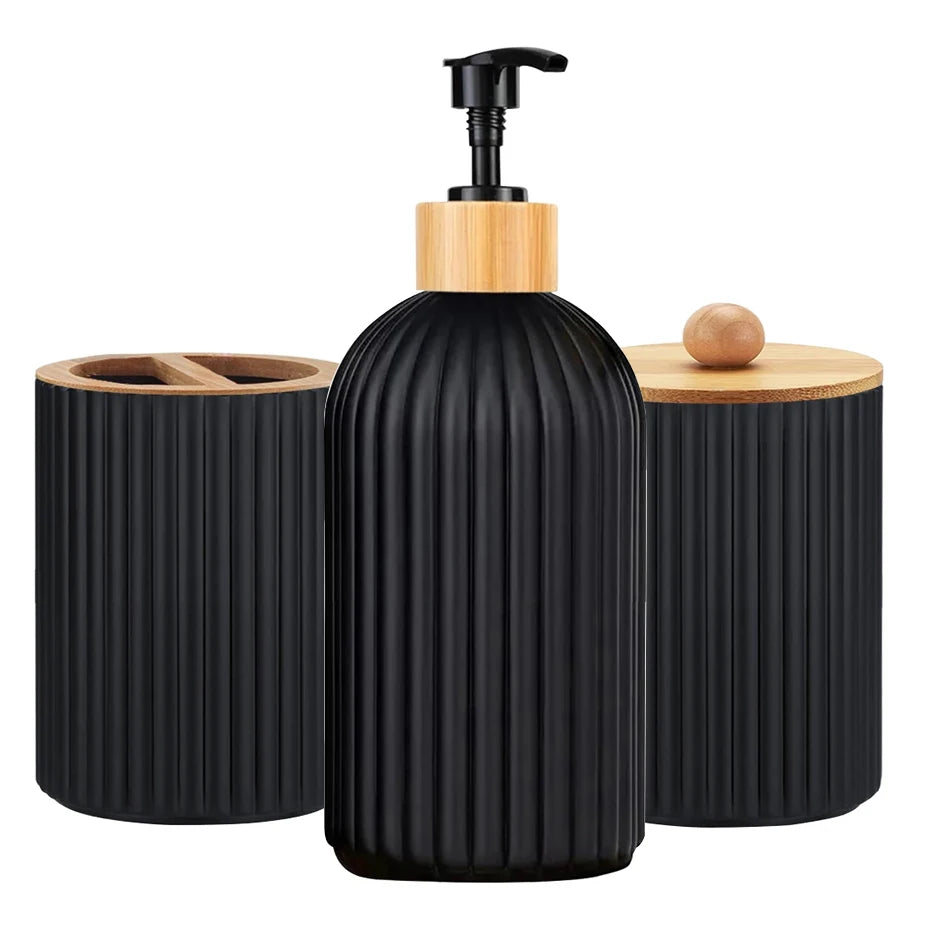 Ensemble Accessoires Salle de Bain Noir | Organisateur & Distributeur de Savon