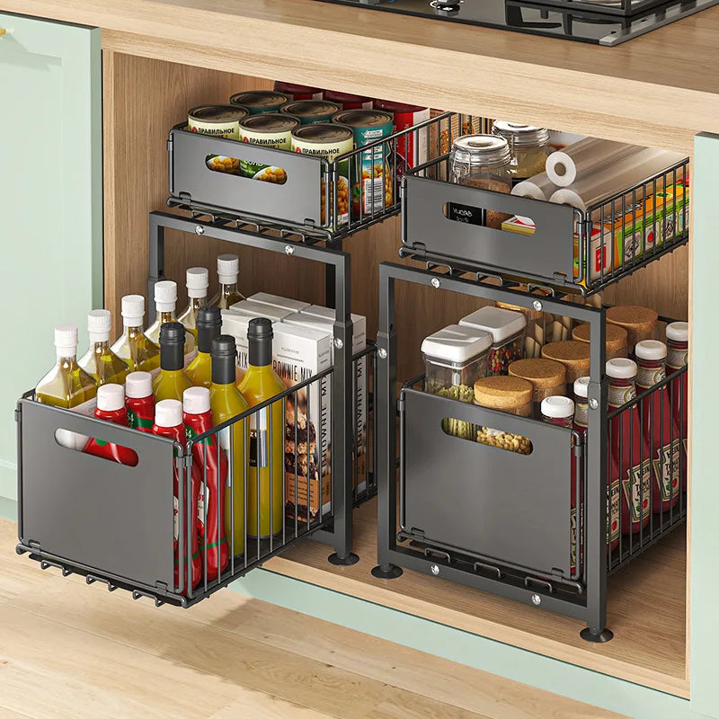 Organisateur Coulissant Sous Évier 2 Niveaux – Rangement Intelligent pour Cuisine & Salle de Bain | Livraison Rapide 🇫🇷