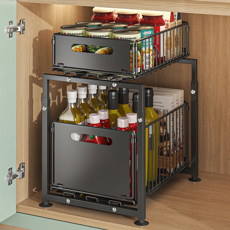 Organisateur Coulissant Sous Évier 2 Niveaux – Rangement Intelligent pour Cuisine & Salle de Bain | Livraison Rapide 🇫🇷