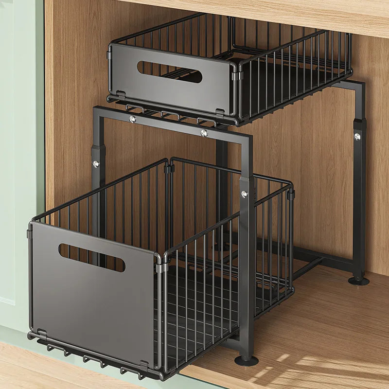 Organisateur Coulissant Sous Évier 2 Niveaux – Rangement Intelligent pour Cuisine & Salle de Bain | Livraison Rapide 🇫🇷