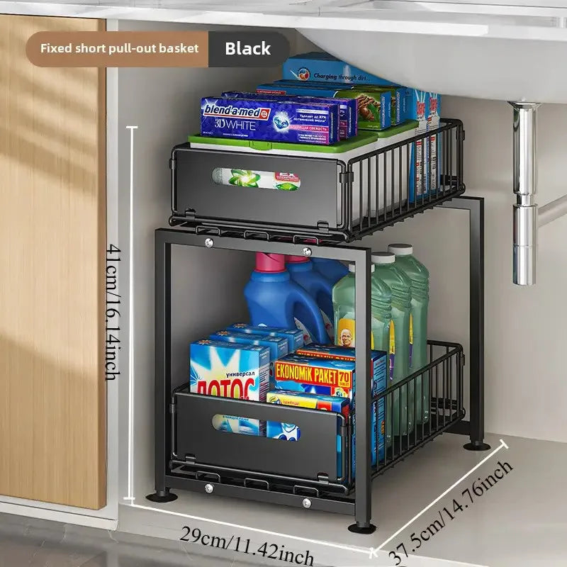 Organisateur Coulissant Sous Évier 2 Niveaux – Rangement Intelligent pour Cuisine & Salle de Bain | Livraison Rapide 🇫🇷