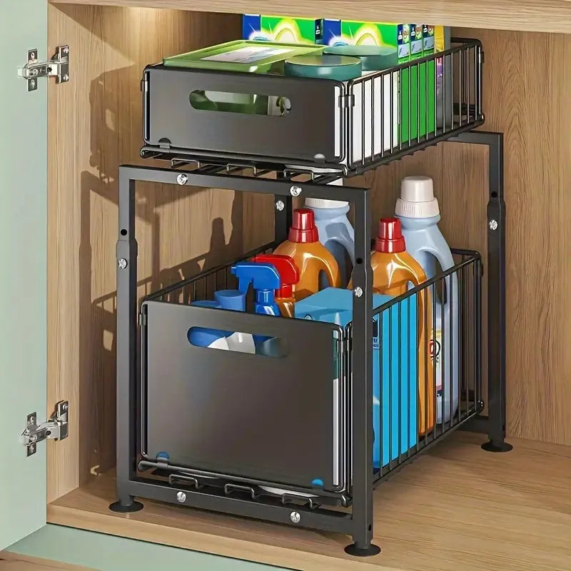 Organisateur Coulissant Sous Évier 2 Niveaux – Rangement Intelligent pour Cuisine & Salle de Bain | Livraison Rapide 🇫🇷