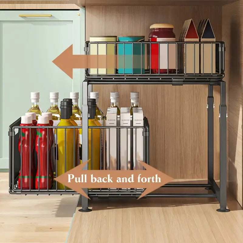 Organisateur Coulissant Sous Évier 2 Niveaux – Rangement Intelligent pour Cuisine & Salle de Bain | Livraison Rapide 🇫🇷