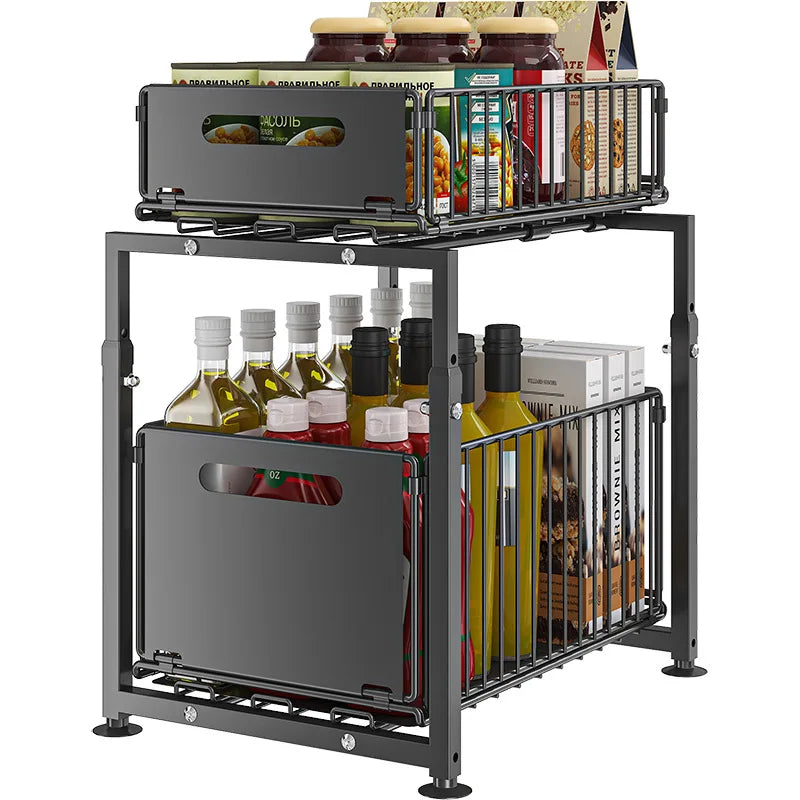 Organisateur Coulissant Sous Évier 2 Niveaux – Rangement Intelligent pour Cuisine & Salle de Bain | Livraison Rapide 🇫🇷