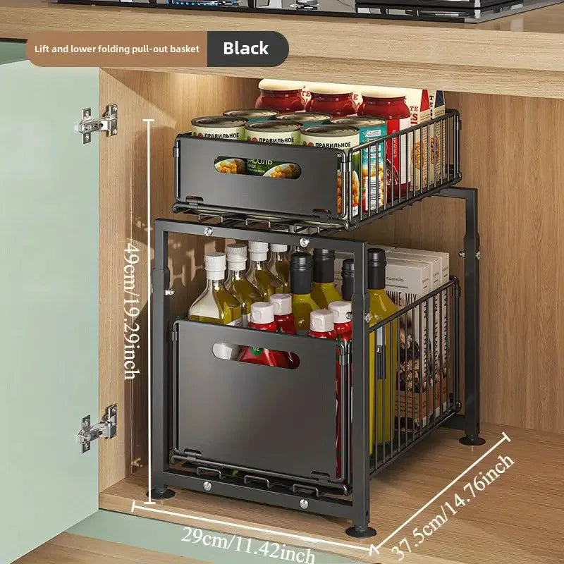 Organisateur Coulissant Sous Évier 2 Niveaux – Rangement Intelligent pour Cuisine & Salle de Bain | Livraison Rapide 🇫🇷