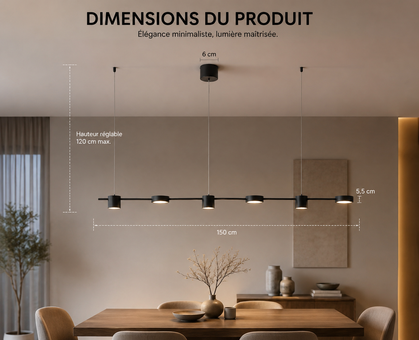 Suspension LED Barres Lumineuses Modernes - Chandelier Linéaire pour Salle à Manger