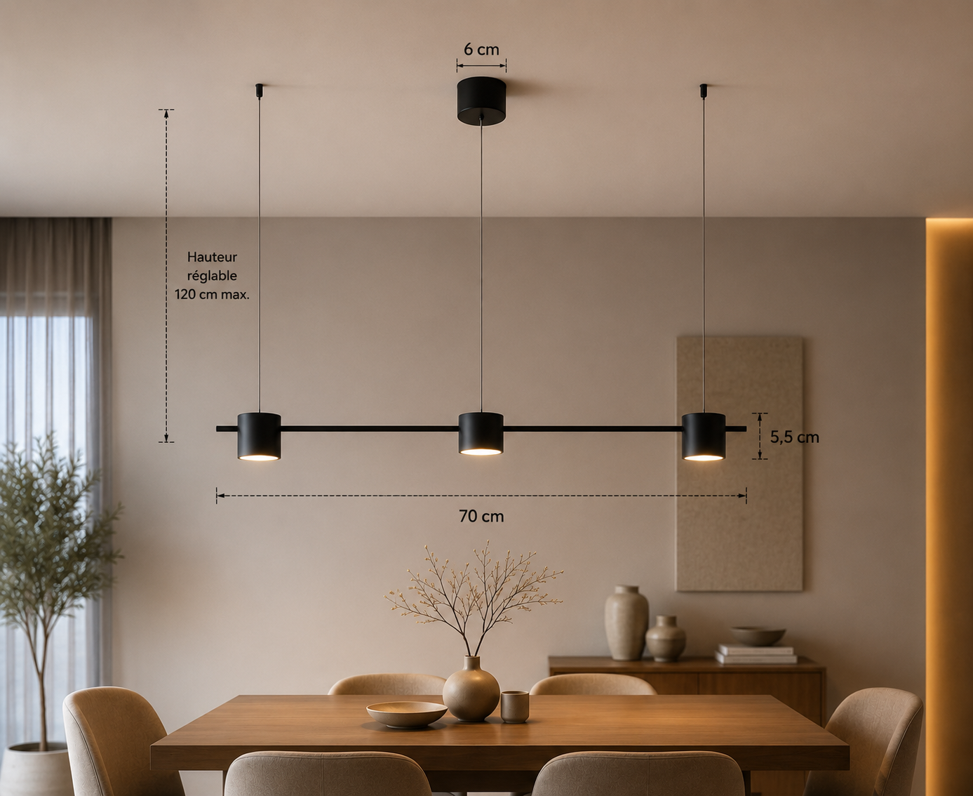 Suspension LED Barres Lumineuses Modernes - Chandelier Linéaire pour Salle à Manger