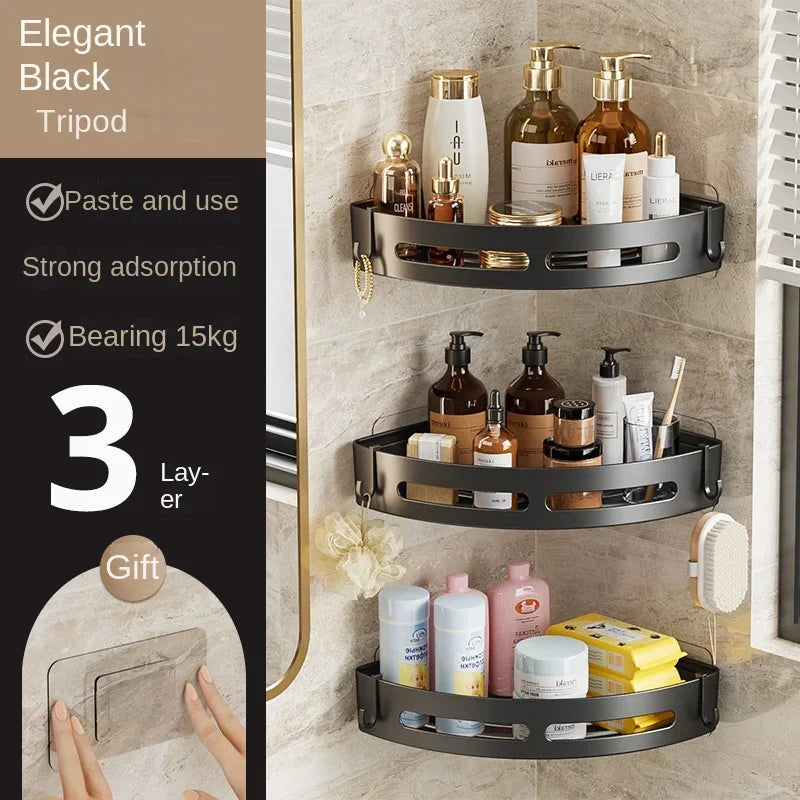 Étagère de Douche d'Angle Sans Perçage – Lot de 3 Organisateurs Muraux