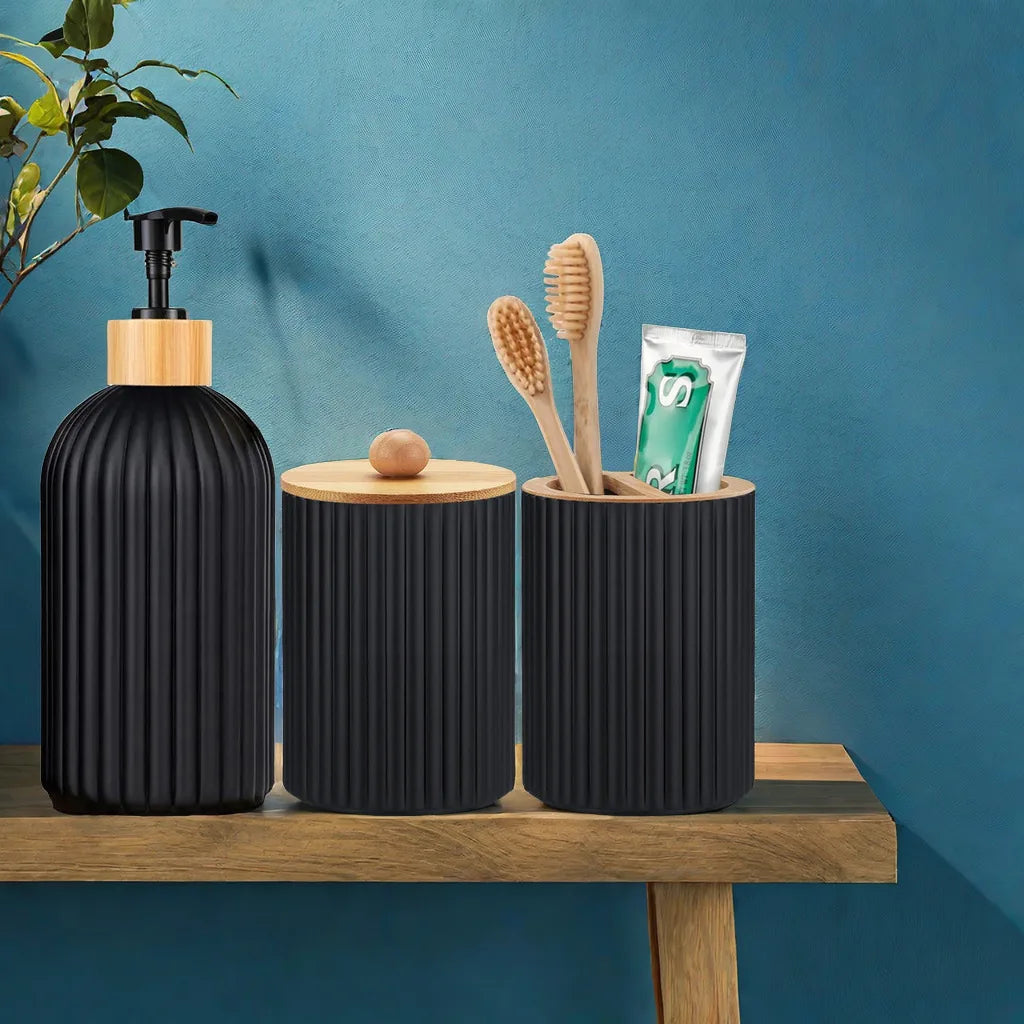 Ensemble Accessoires Salle de Bain Noir | Organisateur & Distributeur de Savon