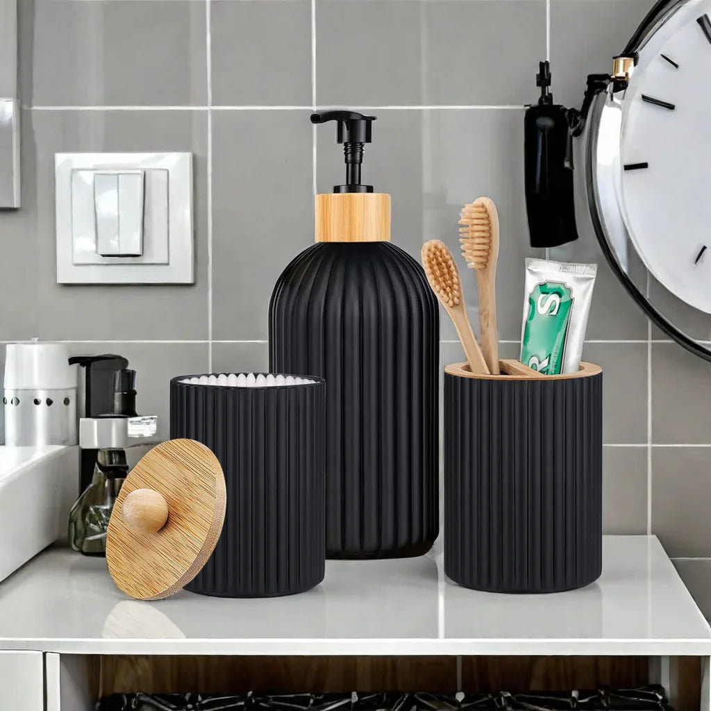 Ensemble Accessoires Salle de Bain Noir | Organisateur & Distributeur de Savon