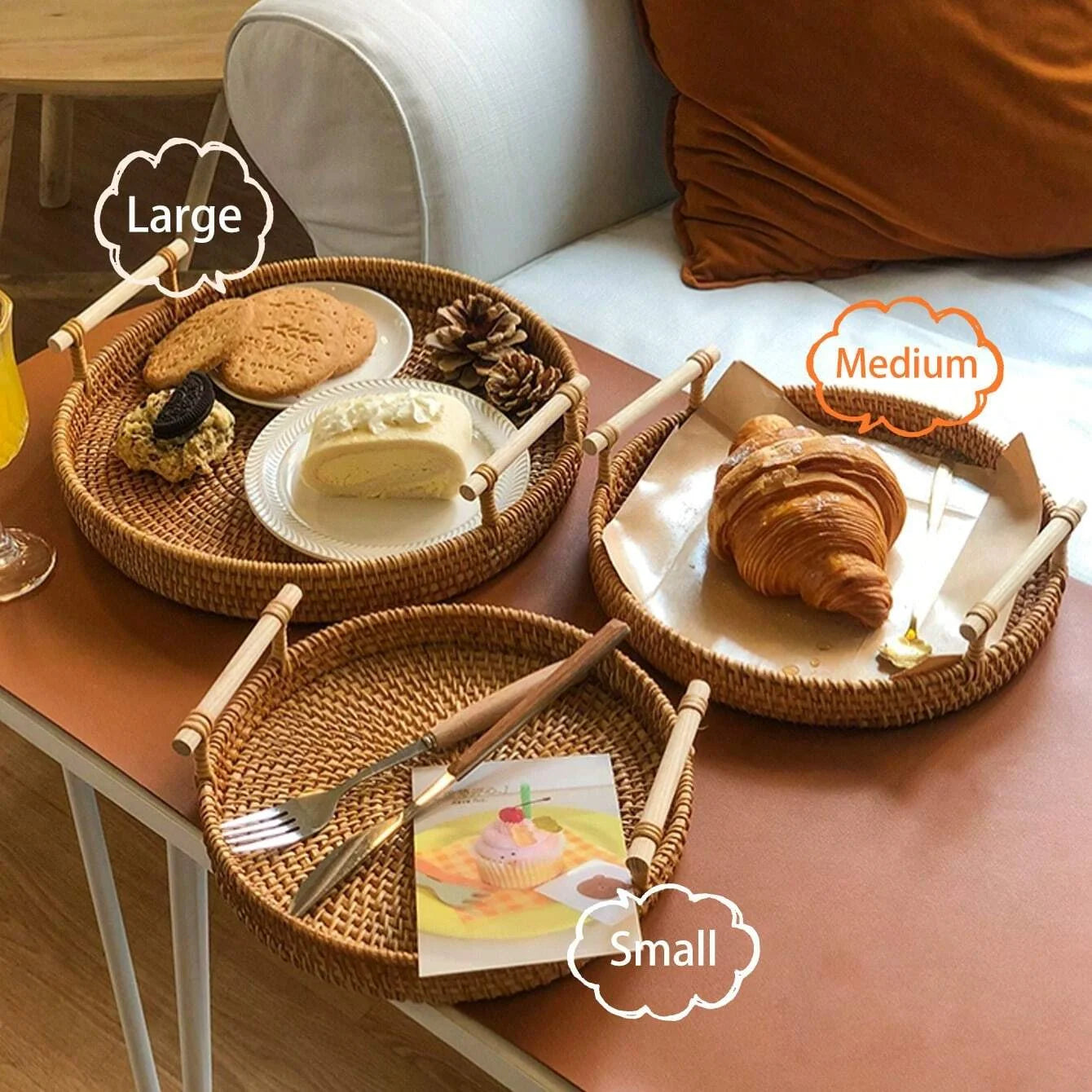 lateau Rond en Rotin Tressé avec Poignées – Plateau de Service & Décoration Naturelle
