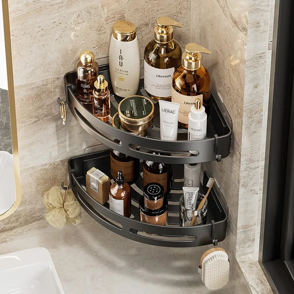 Étagère de Douche d'Angle Sans Perçage – Lot de 3 Organisateurs Muraux