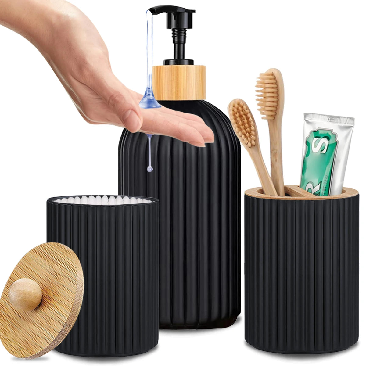 Ensemble Accessoires Salle de Bain Noir | Organisateur & Distributeur de Savon
