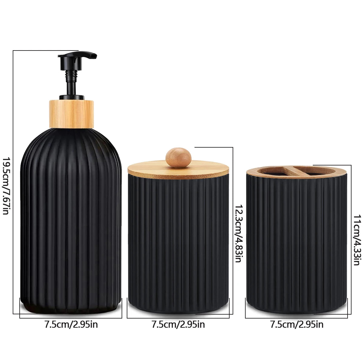 Ensemble Accessoires Salle de Bain Noir | Organisateur & Distributeur de Savon